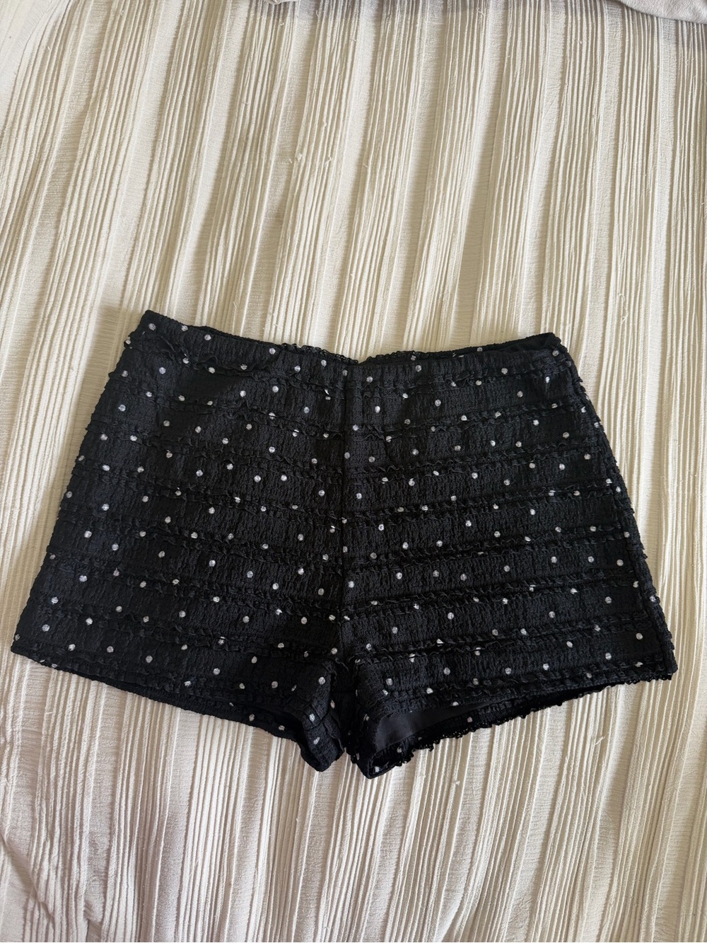 Princess Polly Black High-Waist Polka Dot Textured Shorts